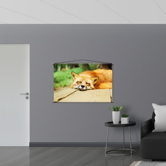 WallClassics - Affiche Textile - Renard Endormi - 120x80 cm Photo sur Textile