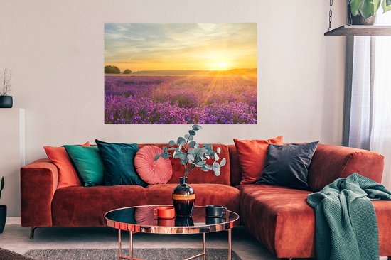 Poster Lavande - Coucher de soleil - Arbres - Violet - 120x90 cm