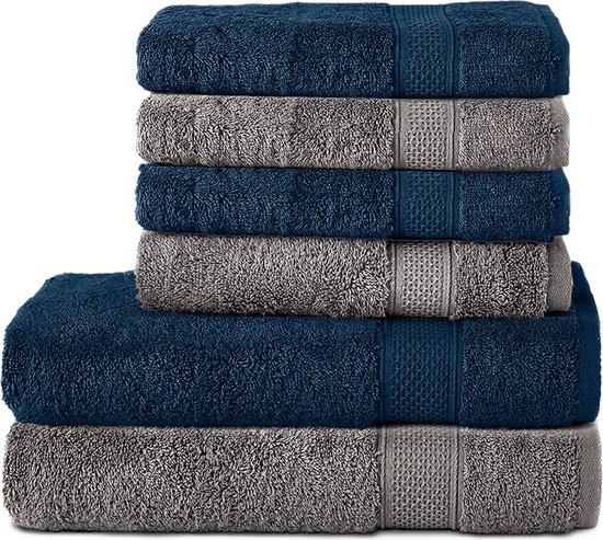 Komfortec Handdoekenset 4x handdoek 50x100 cm en 2x badhanddoek 70x140 cm - 100% Katoen - Antraciet&Petroleumblauw