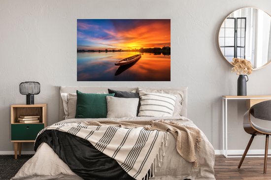 Poster Bateau - Water - Coucher de soleil - Oranje - Water - 120x90 cm - Décorations de Noël - Décoration de Noël pour intérieur - Noël