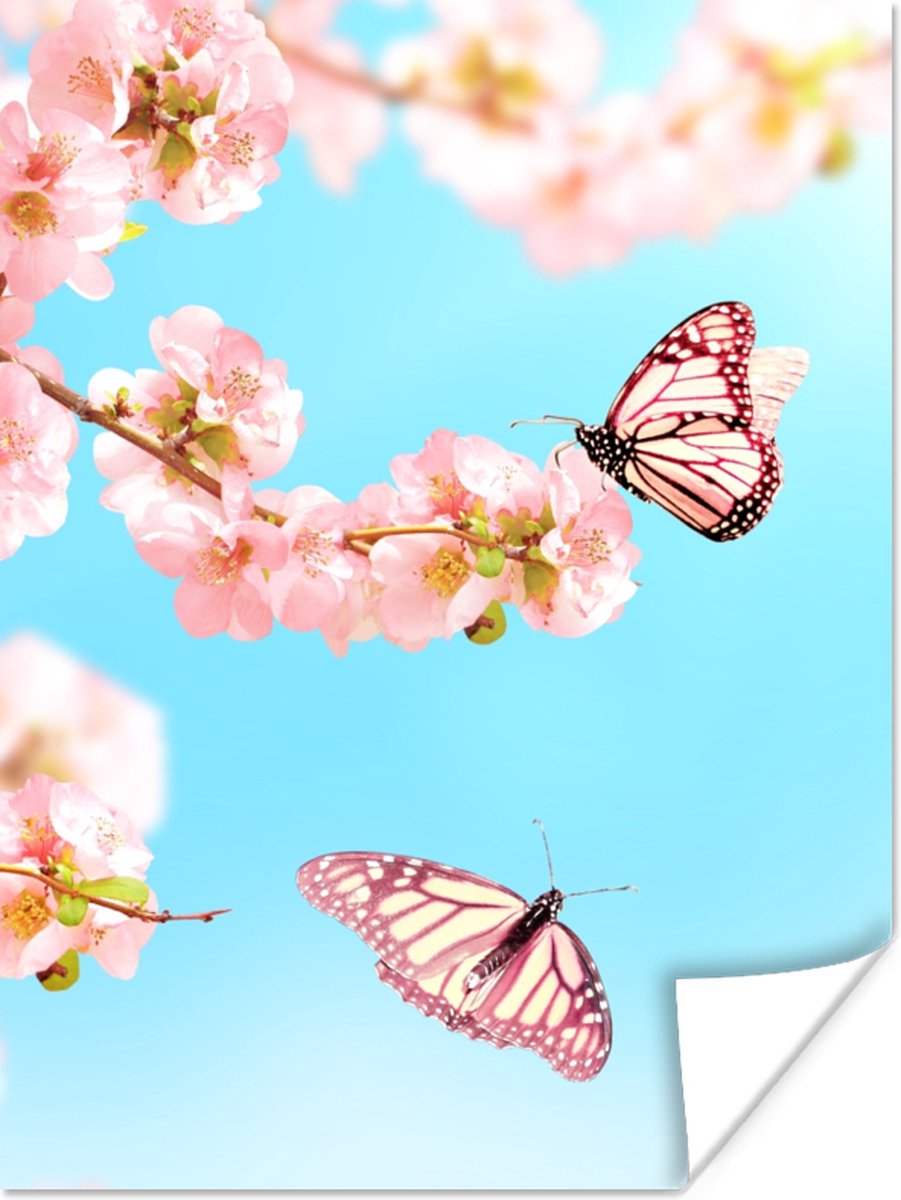 Poster Vlinders - Boom - Bloemen - 30x40 cm