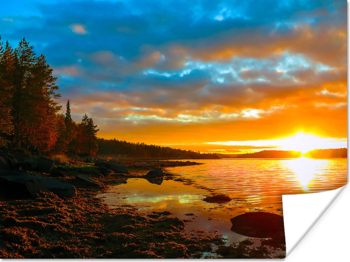 Poster Zon - Landschap - Water - Bomen - 40x30 cm