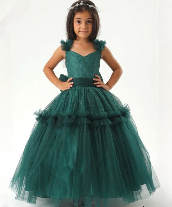 Robe princesse Luxe - Vert - Robe de Noël - Robe de bal - robe de gala enfant Large et longue 104-110