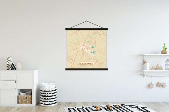 Porte-affiche avec Poster - Affiche scolaire - Vintage - Lessines - Plan de la ville - Plan - Plan - 90x90 cm - Lattes noires - Plan