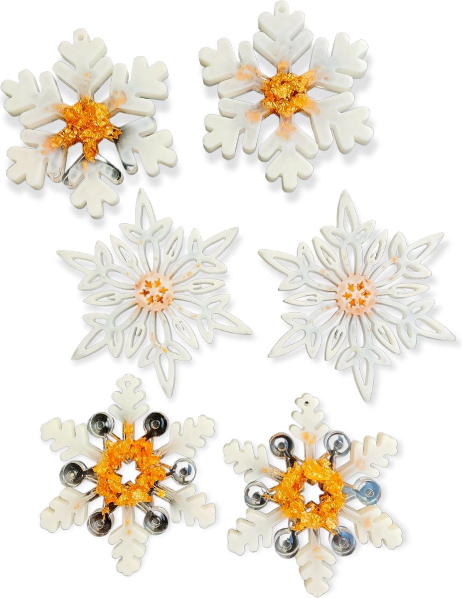 Set van 6 Kerststerren kersthangers in Resin Art JR - Kerstcollectie