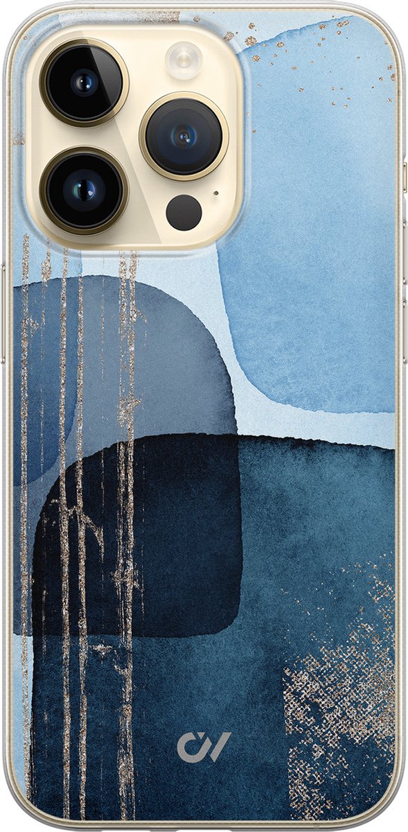 Hoesje geschikt voor Apple iPhone 14 Pro - Blue Abstract Shapes - - Blauw - Apple - Casevibes