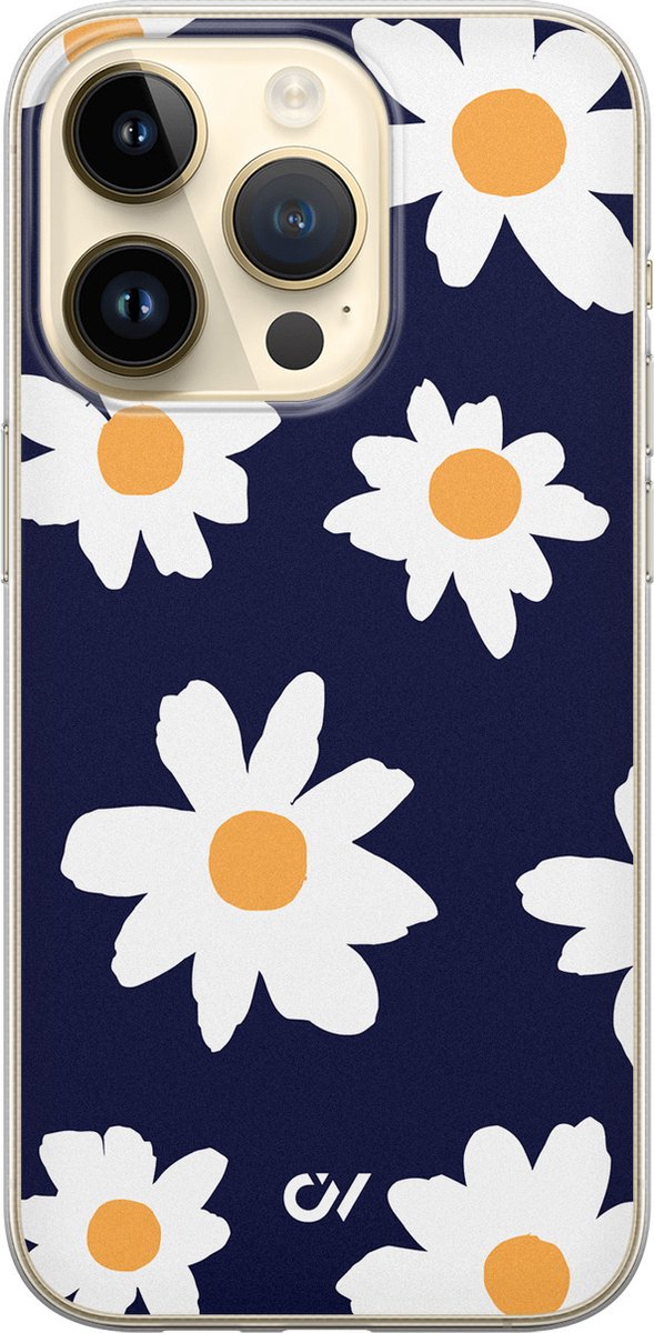 Hoesje geschikt voor Apple iPhone 14 Pro - Sweet Daisies - - Blauw - Apple - Casevibes