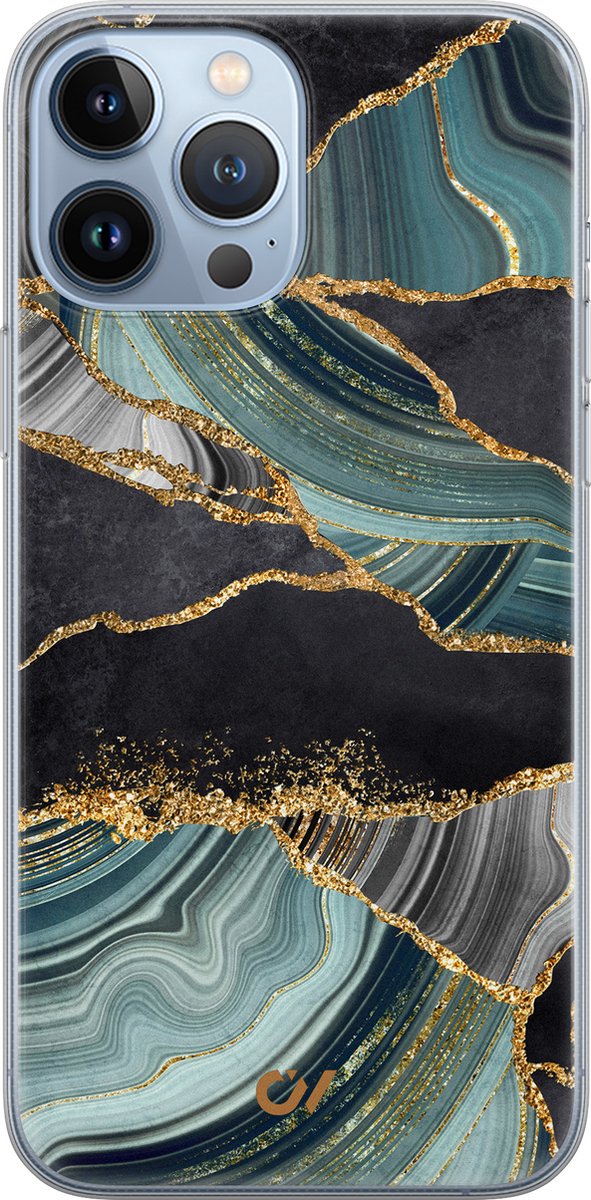 Hoesje geschikt voor Apple iPhone 13 Pro Max - Marble Jade Stone - - Multi - Apple - Casevibes