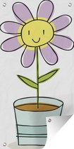 Schuttingposter Kinderillustratie van glimlachende bloem - 100x200 cm - Tuindoek
