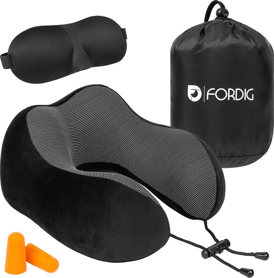 ForDig Premium Nekkussen - Inclusief Slaapmasker & Oordopjes - Memory Foam - zwart