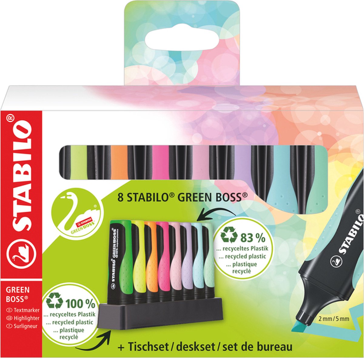 Markeerstift stabilo green boss deskset 8 stuks