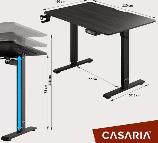Casaria Zit Sta Bureau – Hoogte Verstelbaar Elektrisch - 110x60cm Bruin