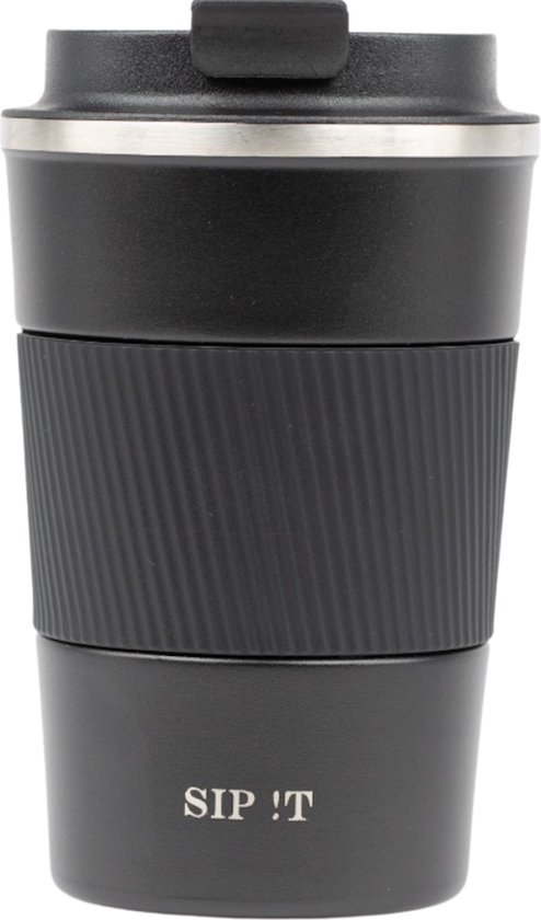SIP !T Coffee Cup To Go Thermos Cup Tasses à café Gourde - 380 ML - Tasse à Café et à thé réutilisable - Isolation à double paroi - Qualité Premium - Étanche - Sans BPA - Zwart