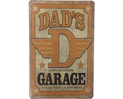 Wandbord - Dad's Garage Open 24 Hours - leuk voor in de auto garage of als kado