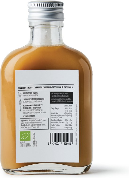 GIMBER gingembre bio 500 ml, LA Boisson sans alcool 100% biologique à base  de gingembre, citron & épices