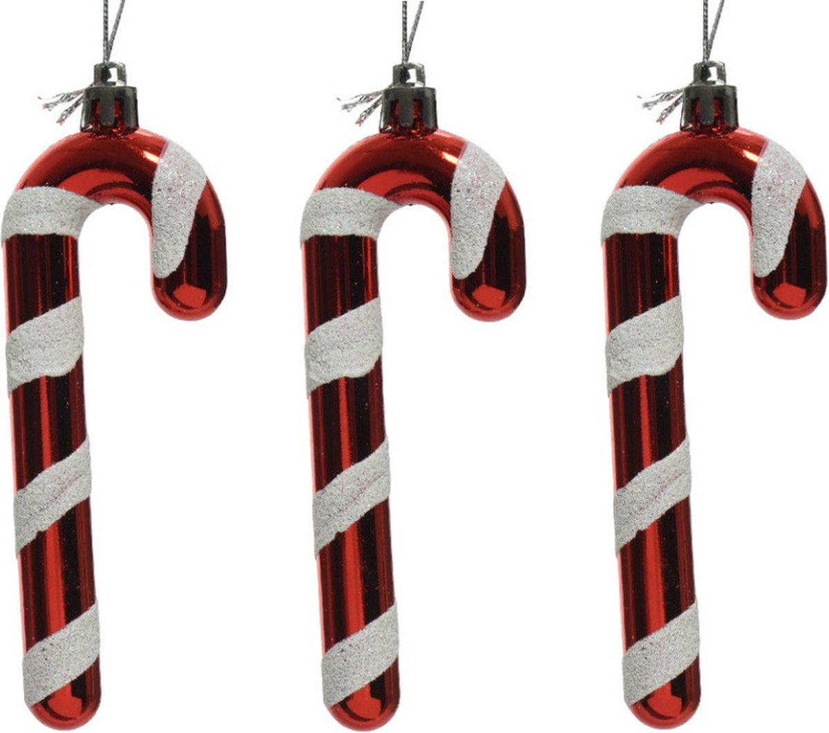 Decoris 16x Kerstboomhangers rood/witte zuurstokken 12 cm kerstversiering - Rood/witte kerstversiering/boomversiering Multi