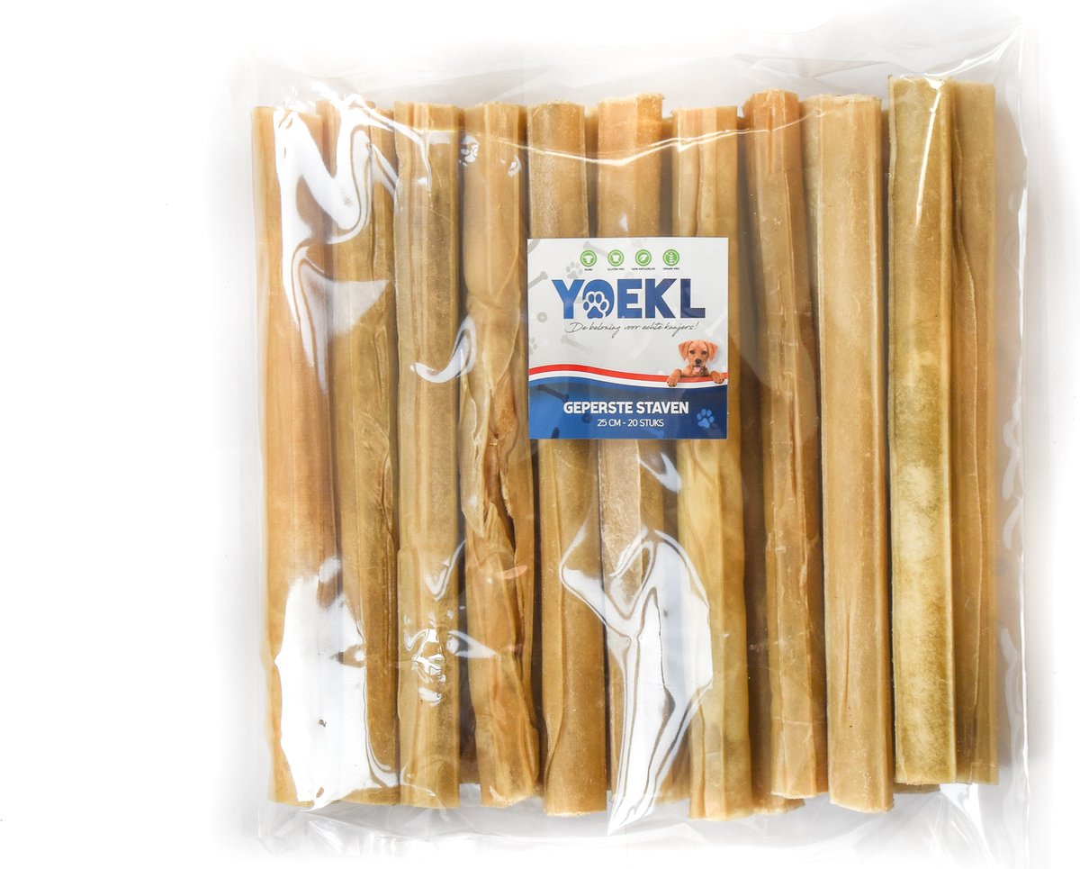 YOEKL Geperste Kauwstaven 25 cm - 20 stuks - Hondensnacks - Hondensnoepjes - Hondensnacks Gedroogd - Hondensnacks Kauwbot