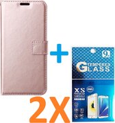 Portemonnee Book Case Hoesje Geschikt voor: iPhone X / XS - rose goud + 2x temperd glass