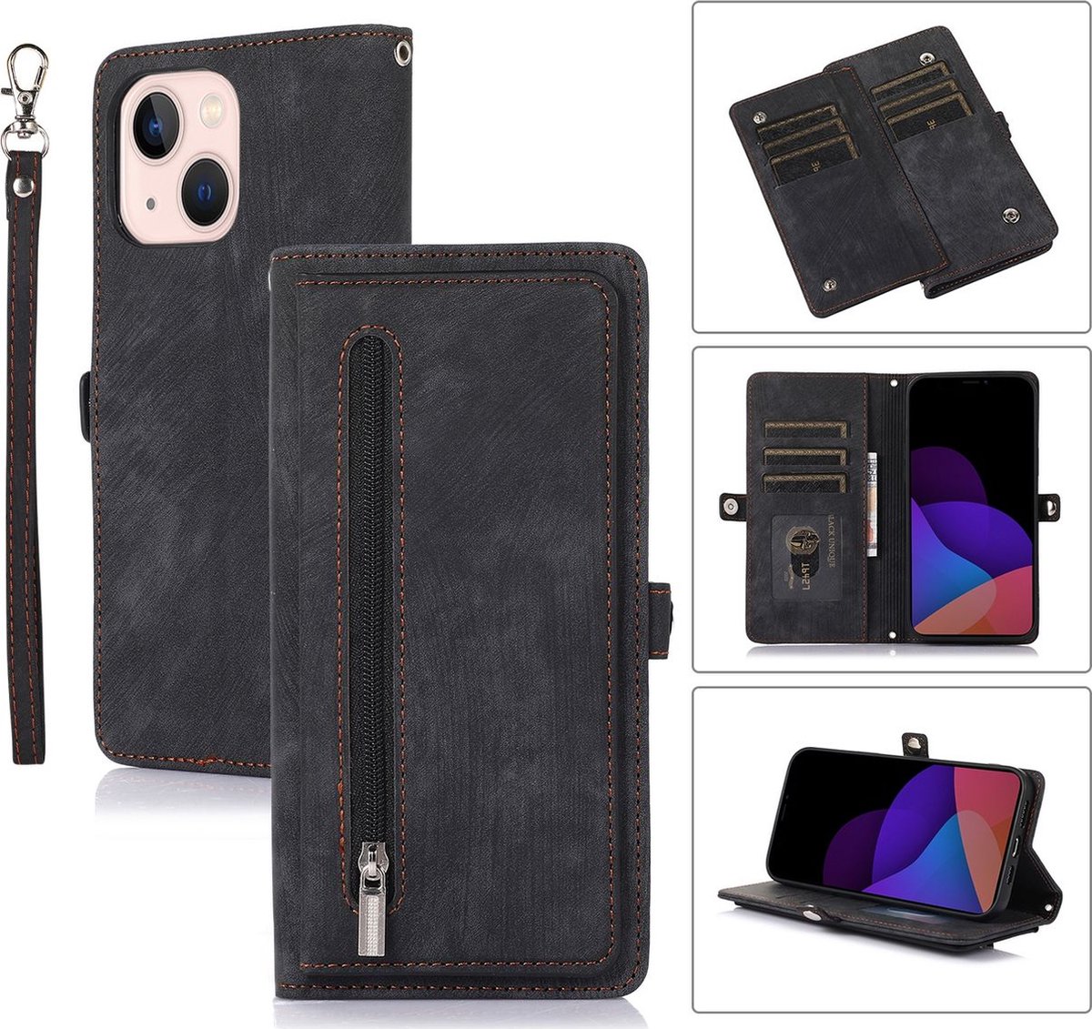Mobigear Telefoonhoesje geschikt voor Apple iPhone 14 Plus Hoesje | Mobigear Zipper Bookcase Portemonnee | Pasjeshouder voor 3 Pasjes | Telefoonhoesje voor Pinpas / OV Kaart / Rijbewijs - Zwart