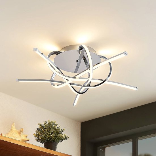 Lindby - LED plafondlamp - 1licht - roestvrij staal, aluminium, kunststof - H: 20 cm - chroom - Inclusief lichtbron