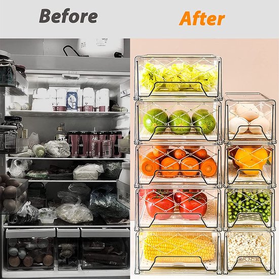 Organisateur De Tiroir Pour Frigo - Bacs Empilables Pour Fruits, Légumes, œufs, Rangement Pratique