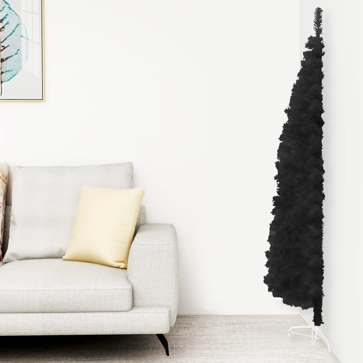 Prolenta Premium - Kunstkerstboom half met standaard smal 210 cm zwart