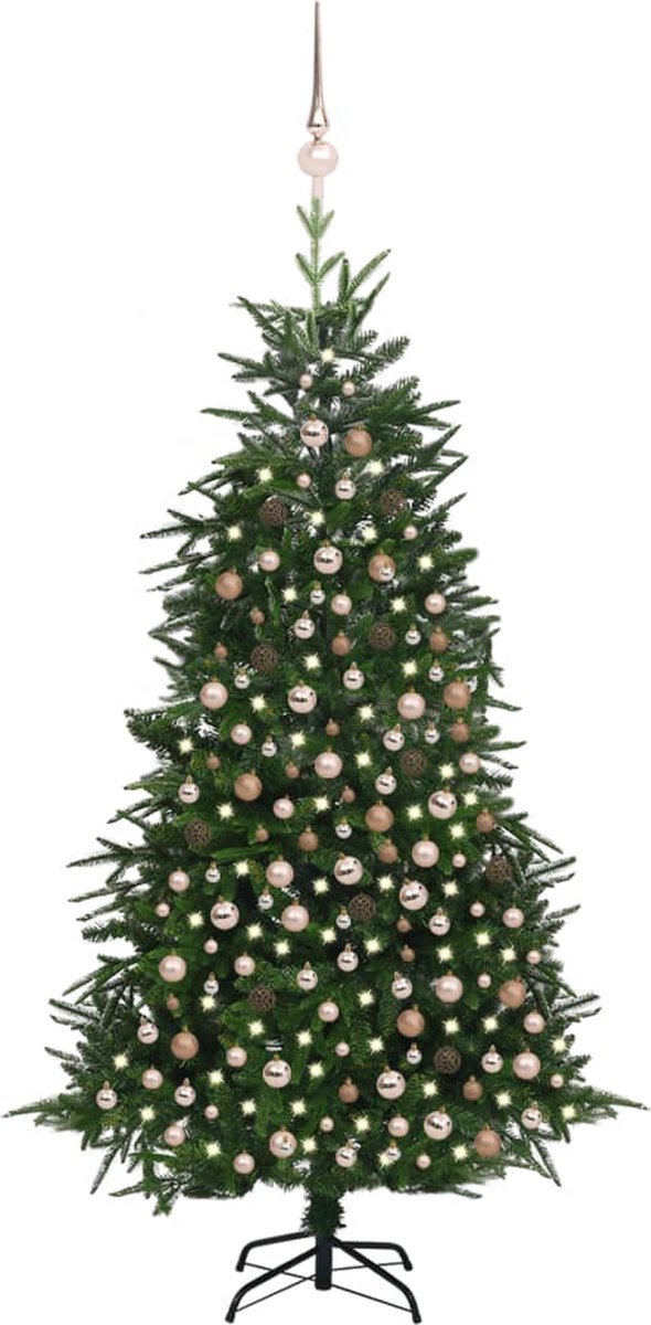 Prolenta Premium - Kunstkerstboom met LED's en kerstballen 210 cm PVC en PE groen