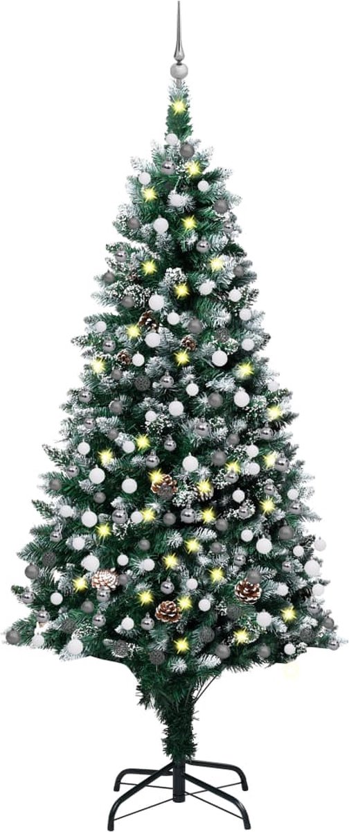 Prolenta Premium - Kunstkerstboom met LED's, kerstballen en dennenappels 210 cm