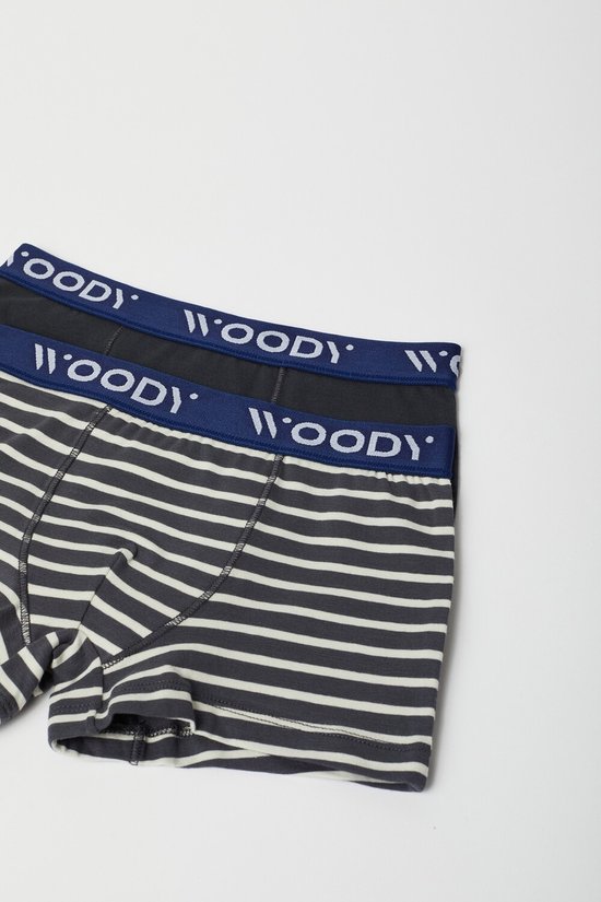 Woody duopack boxershort jongens – antraciet effen + gestreept – 222-1-CLD-Z/056 – maat 116