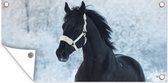 Schuttingposter Paard - Sneeuw - Bos - 200x100 cm - Tuindoek