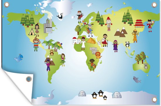 Jardin privé Affiche Cartes du monde - carte pour Kinder pour les enfants du monde 90x60 cm - Tissu Jardin / extérieur toile / Peintures en plein air (décorations de jardin)