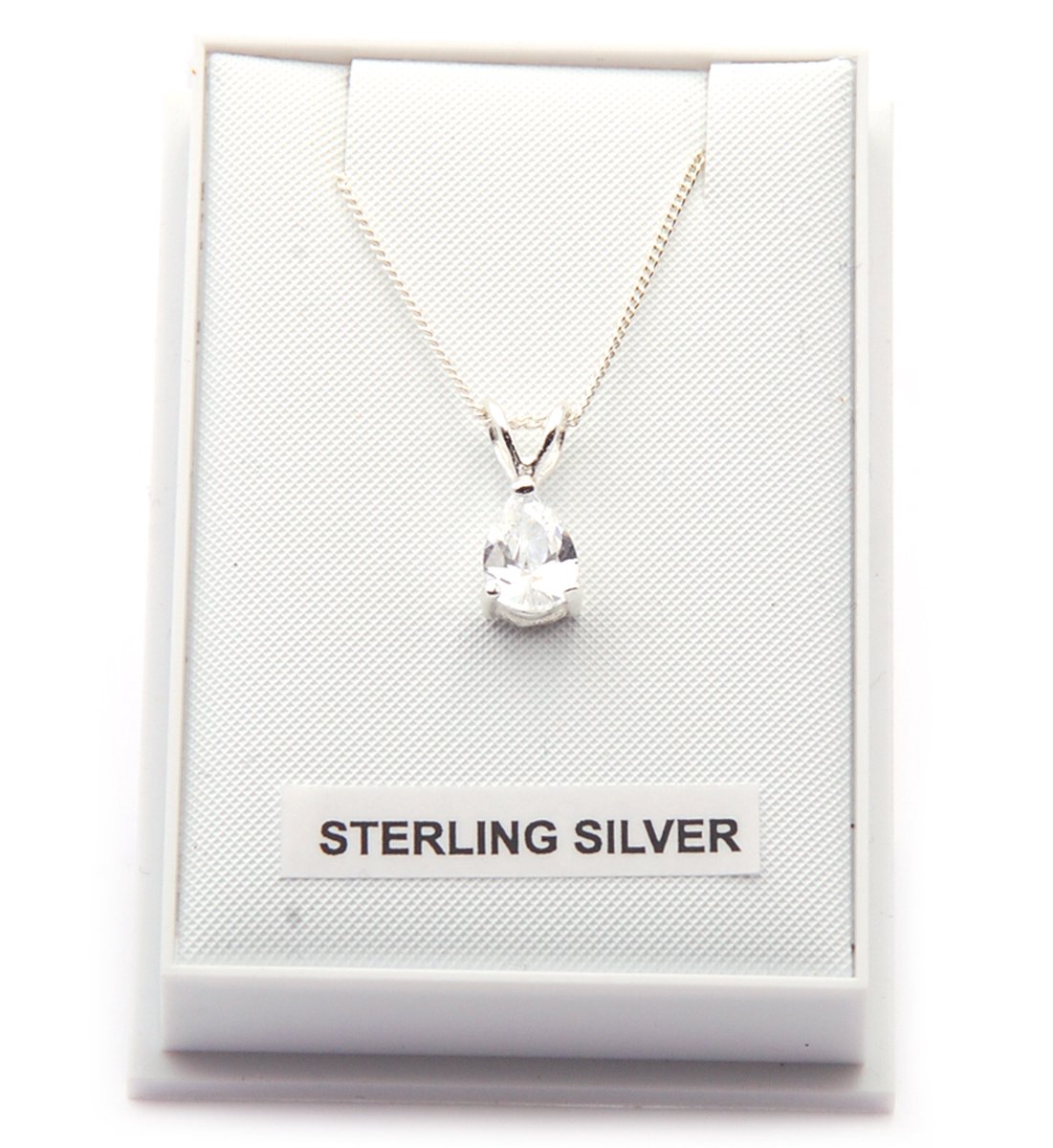 Zilveren ketting collier 45 cm met hanger druppelvorm kristal transparant kleurloos 925 zilver