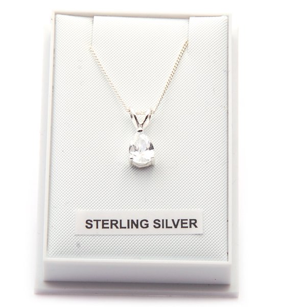 Zilveren ketting collier 45 cm met hanger druppelvorm kristal transparant kleurloos 925 zilver