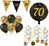 70 Jaar Verjaardag Decoratie Versiering - Feest Versiering - Swirl - Folie Ballon - Vlaggenlijn - Ballonnen - Man & Vrouw - Zwart en Goud