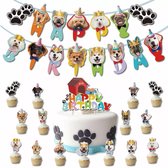 18-delige honden party set Happy Birthday Dogs - hond - huisdier - verjaardag - slinger - taart topper - cupcake topper