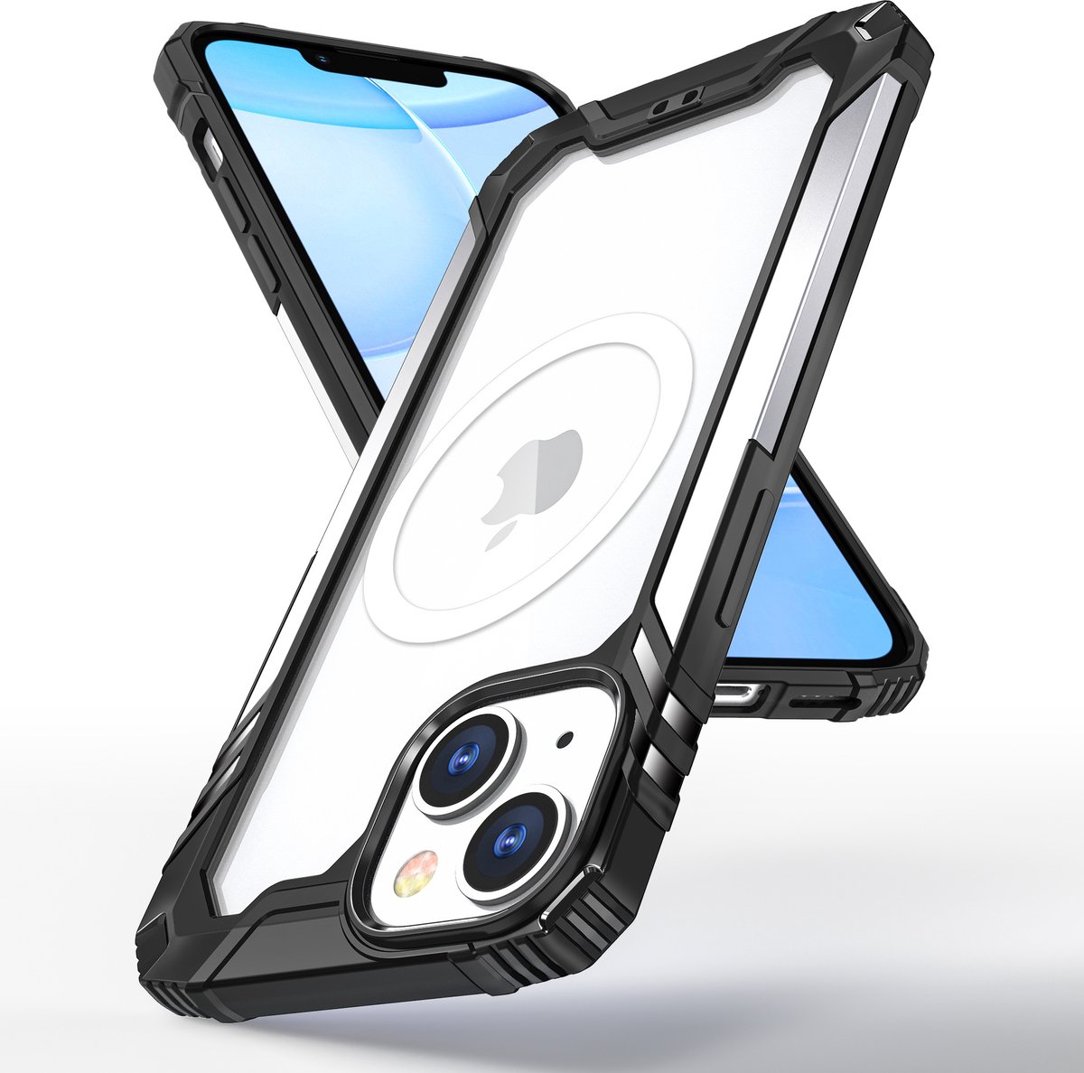 Hoesje Geschikt voor iPhone 14 Pro Magsafe hoes Ring Shockproof bumper case – Zilver