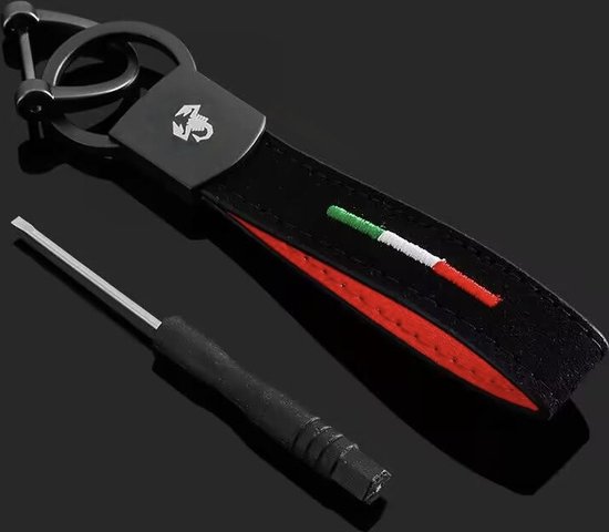 Luxe Alcantara Auto Sleutelhanger - Past bij Italiaanse Auto's / Universeel - Italiaanse Vlag in Zwart - Mat Antraciet - Keychain Sleutel Hanger Cadeau - Auto Accessoires