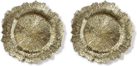 2x Ronde gouden kaarsenplateaus/kaarsenborden asymmetrisch 33 cm - onderborden / kaarsenborden / onderzet borden voor kaarsen