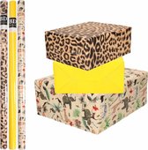 9x Rollen kraft inpakpapier jungle/panter pakket - dieren/luipaard/geel 200 x 70 cm - cadeau/verzendpapier
