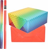 4x Rollen kraft inpakpapier regenboog pakket - rood 200 x 70 cm - cadeau/verzendpapier