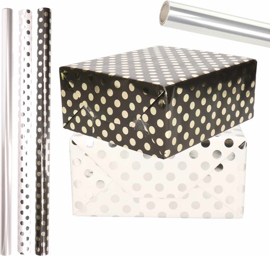 6x Rouleaux de papier d'emballage de luxe transparent/aluminium