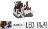 Kersthuisje-  LED Sfeer Verlichting -Draaiende IJsbaan met schaatsers - op batterijen