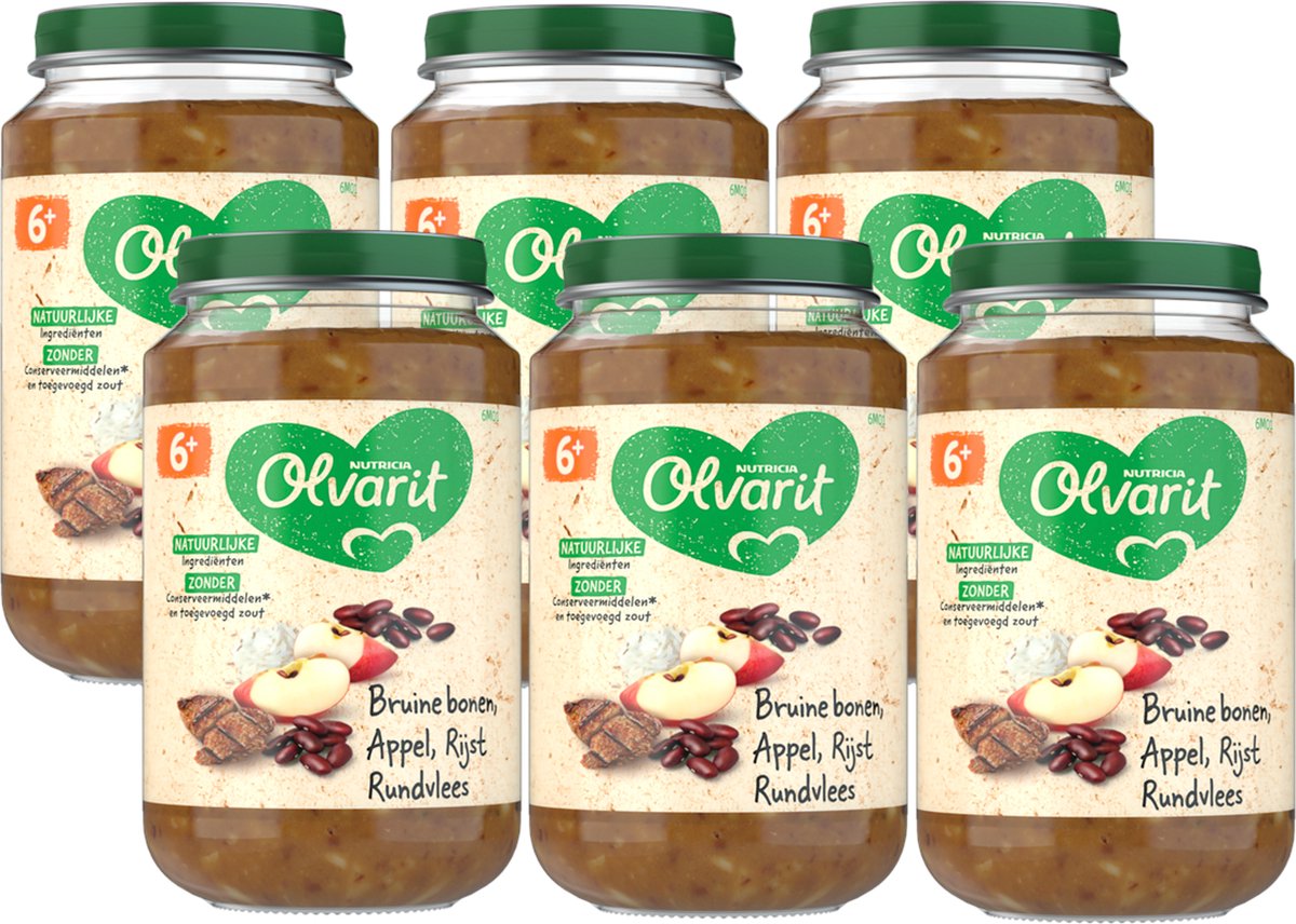 Goedkoopste Olvarit Babymaaltijd 6 Maanden – Bruine Bonen Appel Rijst Rundvlees – 6 x 200g