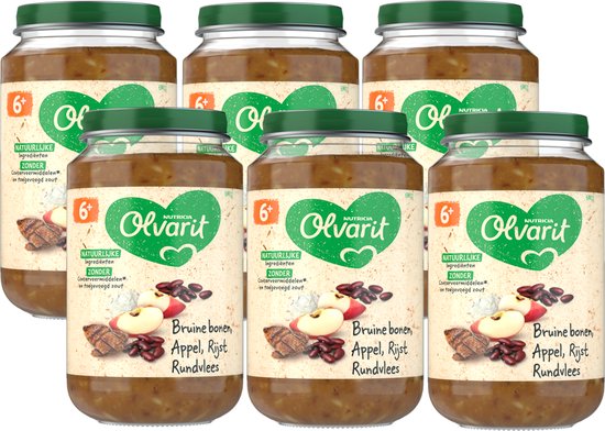 Foto: Olvarit babymaaltijd 6 maanden bruine bonen appel rijst rundvlees 6 x 200g