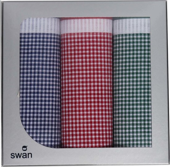 Swan 3-pak - Dames zakdoeken kleine ruit Alexa - 30 - Blauw