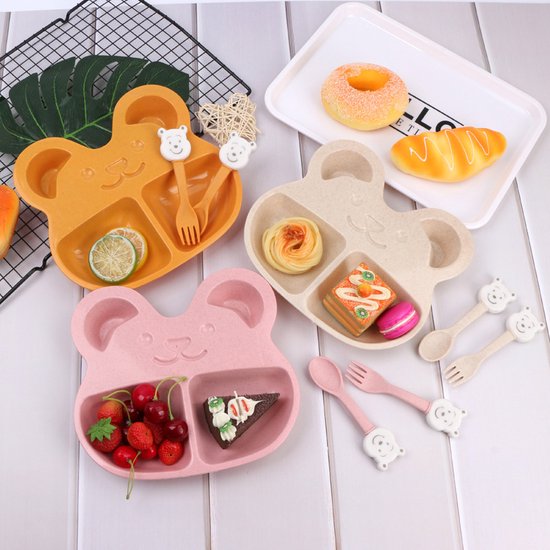 Kinderservies Set - Bordje met Bestek - Beer - Roze van Kinder — afbeelding 2