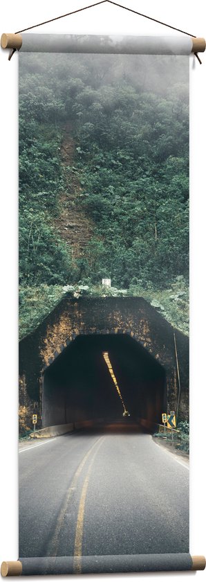 WallClassics - Textielposter - Weg richting Tunnel in Berg - 30x90 cm Foto op Textiel