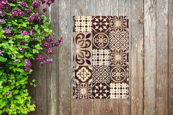 Tuindecoratie Retro - Patronen - Bruin - Bloemen - Abstract - 40x60 cm - Tuinposter - Tuindoek - Buitenposter