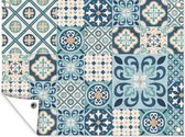Muurdecoratie buiten Bloemen - Blauw - Design - Tegel - 160x120 cm - Tuindoek - Buitenposter