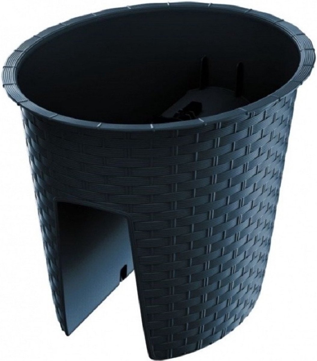 1x Kunststof Ratolla rotan balkon plantenpotten/bloempotten antraciet 30 cm - 6 liter - Tuin/balkon decoraties